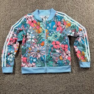 Adidas Track Jacket Floral‎ Large 14 girls colorful sweatshirt activewear hippie